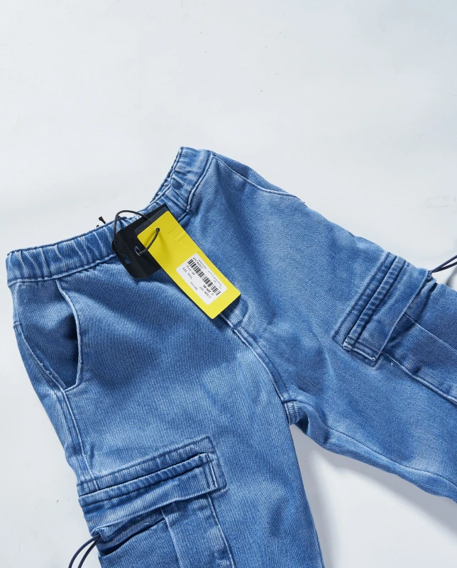 Kids Boys Charcoal Denim Jogger Pants Elastic Drawstring Waist with Distressed Ripped Knee Patches Elastic Ankle Cuffs 1