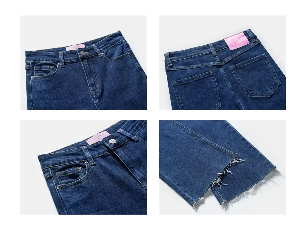 Women’s Dark-Wash Raw-Hem Straight-Leg Jeans wash and construction detail, style 2144580