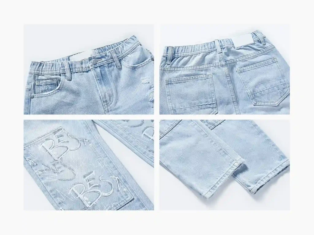 Kids’ Light-Wash Embroidered Straight-Leg Jeans — wash and construction detail, style 2D000
