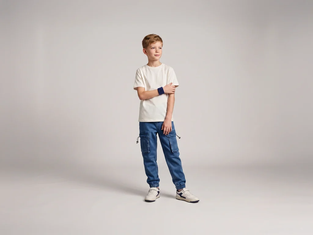 Kids’ Light-Wash Drawstring-Pocket Denim Cargo Joggers — fit and fabric detail, style 2D008