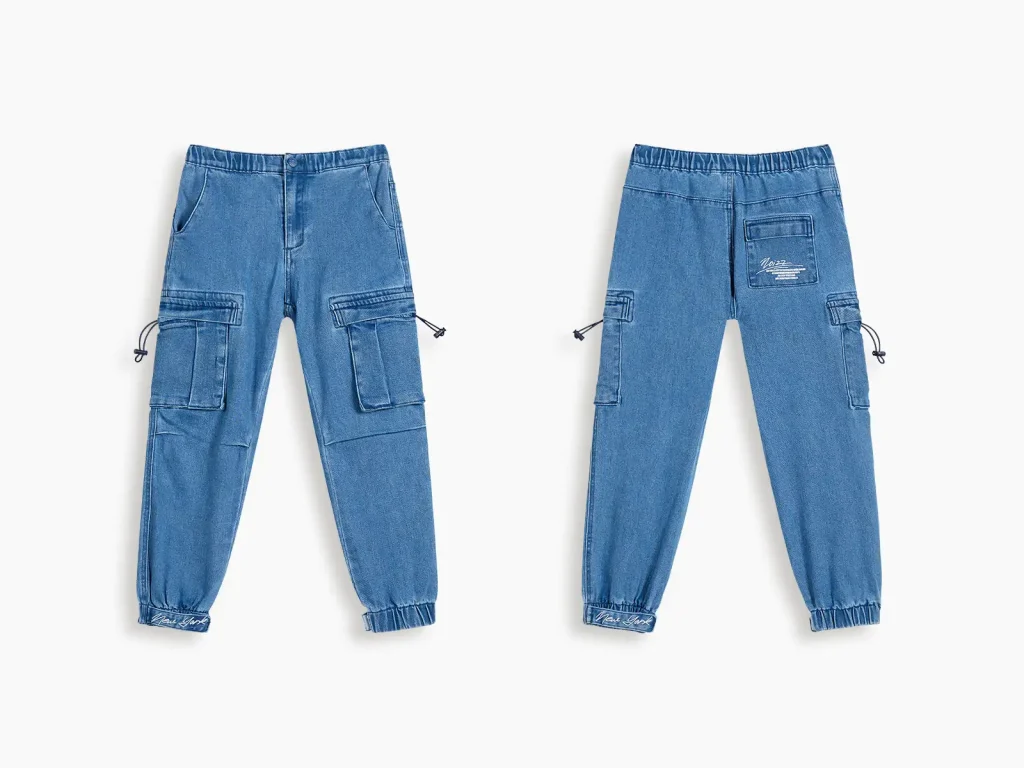 Kids’ Light-Wash Drawstring-Pocket Denim Cargo Joggers — product overview, style 2D008