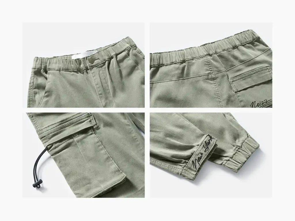 Kids’ Army-Green Drawstring Cargo Joggers — wash and construction detail, style 2D009