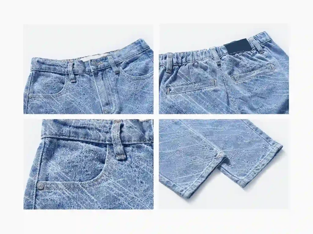 Kids’ Snow-Wash Cargo Straight-Leg Jeans — wash and construction detail, style 2E001