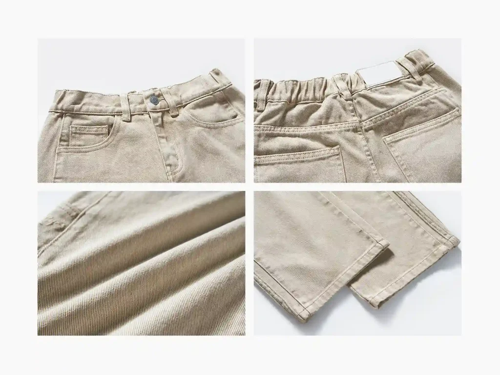Kids’ Beige-Wash Straight-Leg Jeans — wash and construction detail, style 2E007