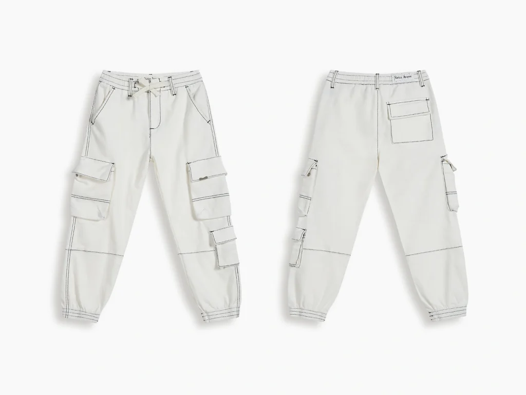 Kids’ White Contrast-Stitch Denim Cargo Joggers — product overview, style 2E019