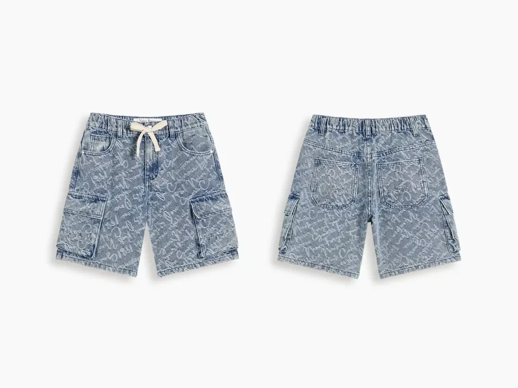 Kids’ Letter-Jacquard Denim Cargo Bermuda Shorts — product overview, style 2E312