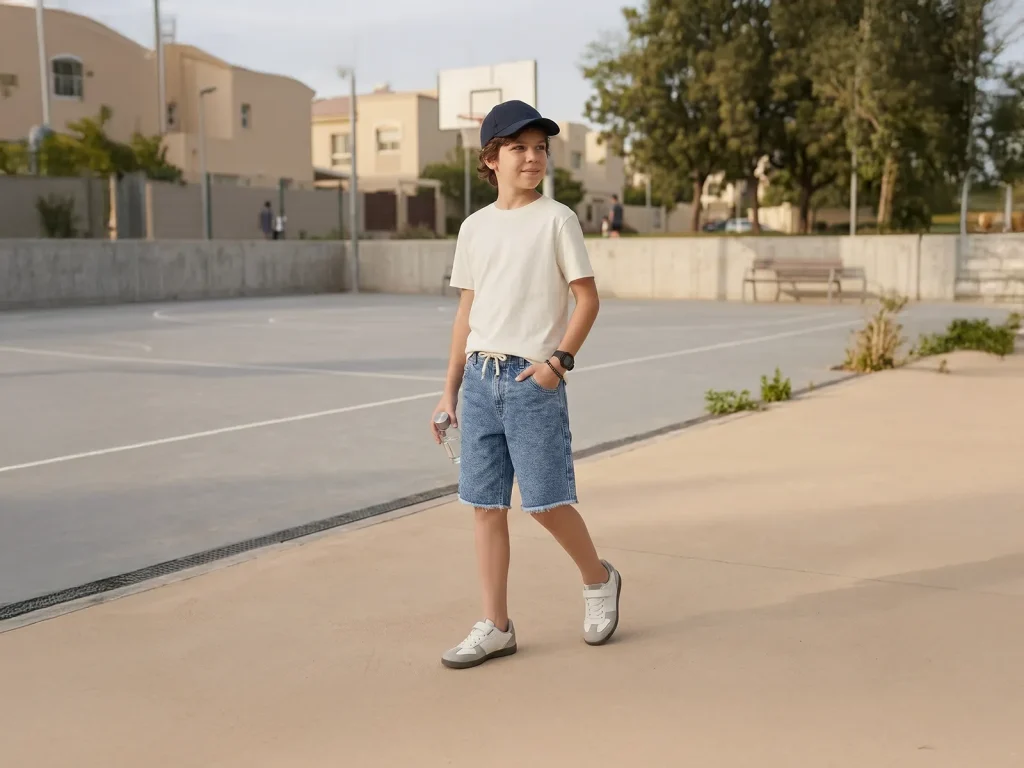 Kids’ Stone-Wash Raw-Hem Denim Bermuda Shorts — target market detail, style 2E325