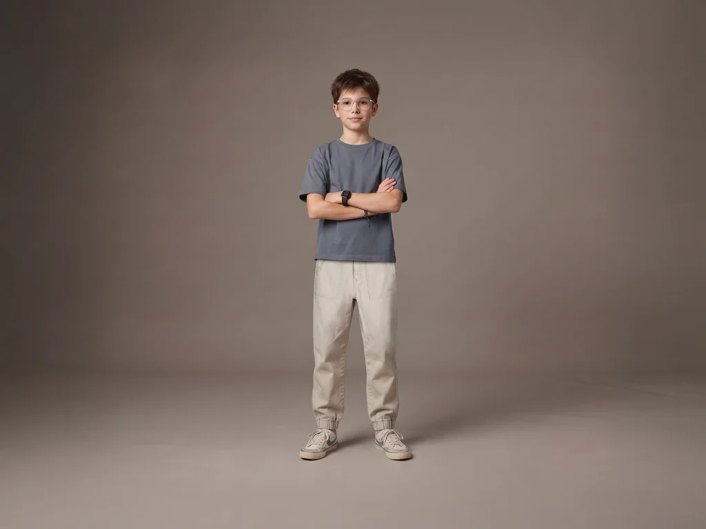 Kids’ Beige Stretch-Denim Cargo Joggers — fit and fabric detail, style 2E807