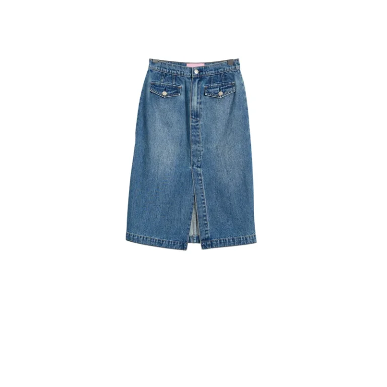 Women’s Vintage-Wash Front-Slit Denim Midi Skirt product view 1, style 5152242