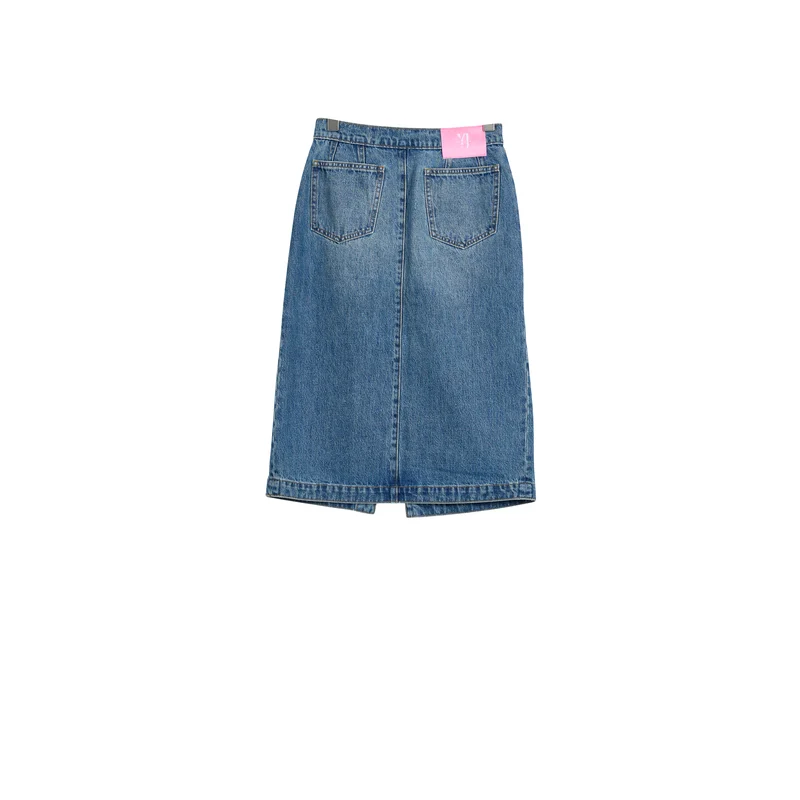 Women’s Vintage-Wash Front-Slit Denim Midi Skirt product view 2, style 5152242