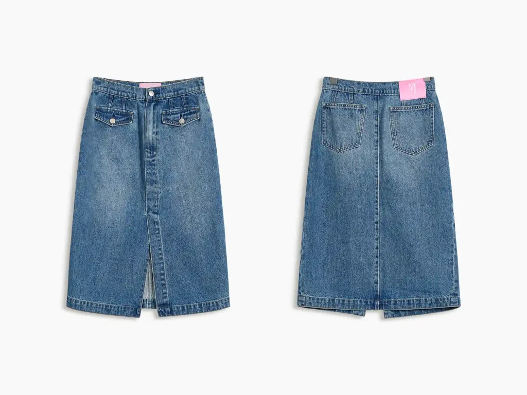 Women’s Vintage-Wash Front-Slit Denim Midi Skirt product overview, style 5152242