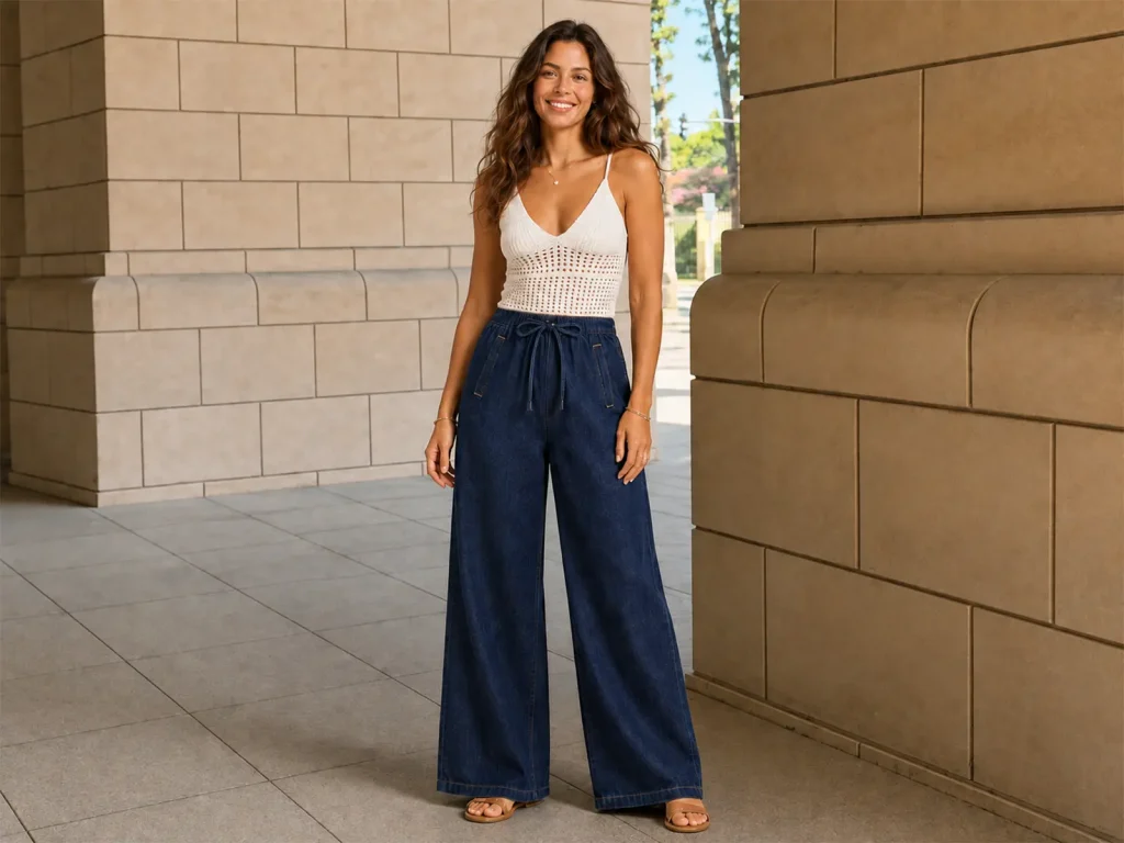 Dark Indigo Drawstring Wide-Leg Jeans target market detail, style 57065