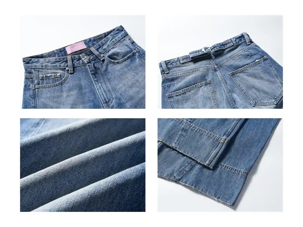 Vintage Wash Cuffed Cropped Wide-Leg Jeans wash and construction detail, style 58006