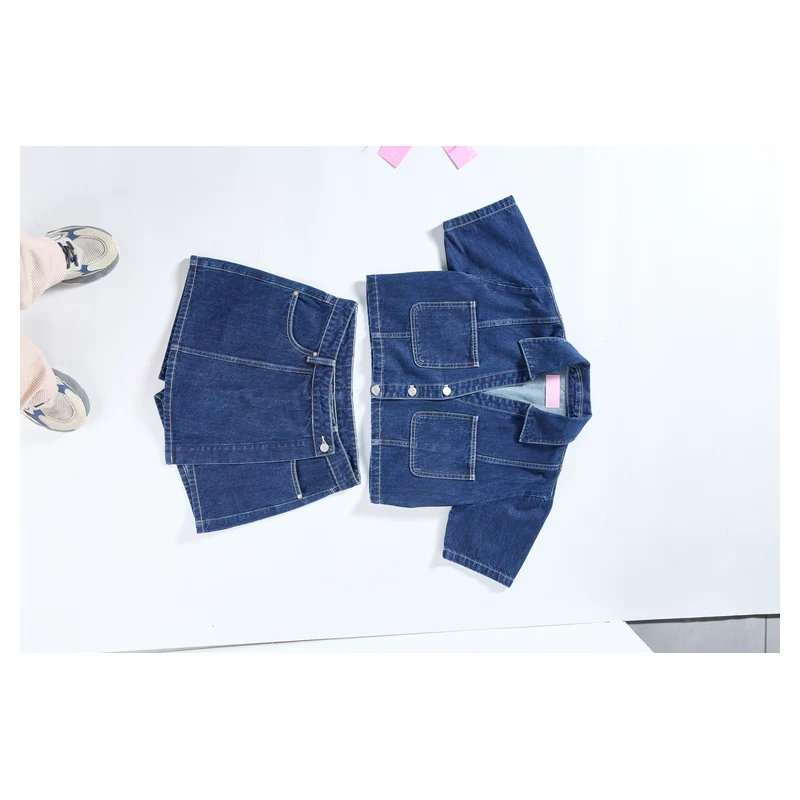 Women’s Dark-Wash Cropped Shirt and Denim Skort Set product view 1, style 58013