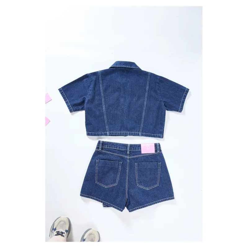 Women’s Dark-Wash Cropped Shirt and Denim Skort Set product view 2, style 58013