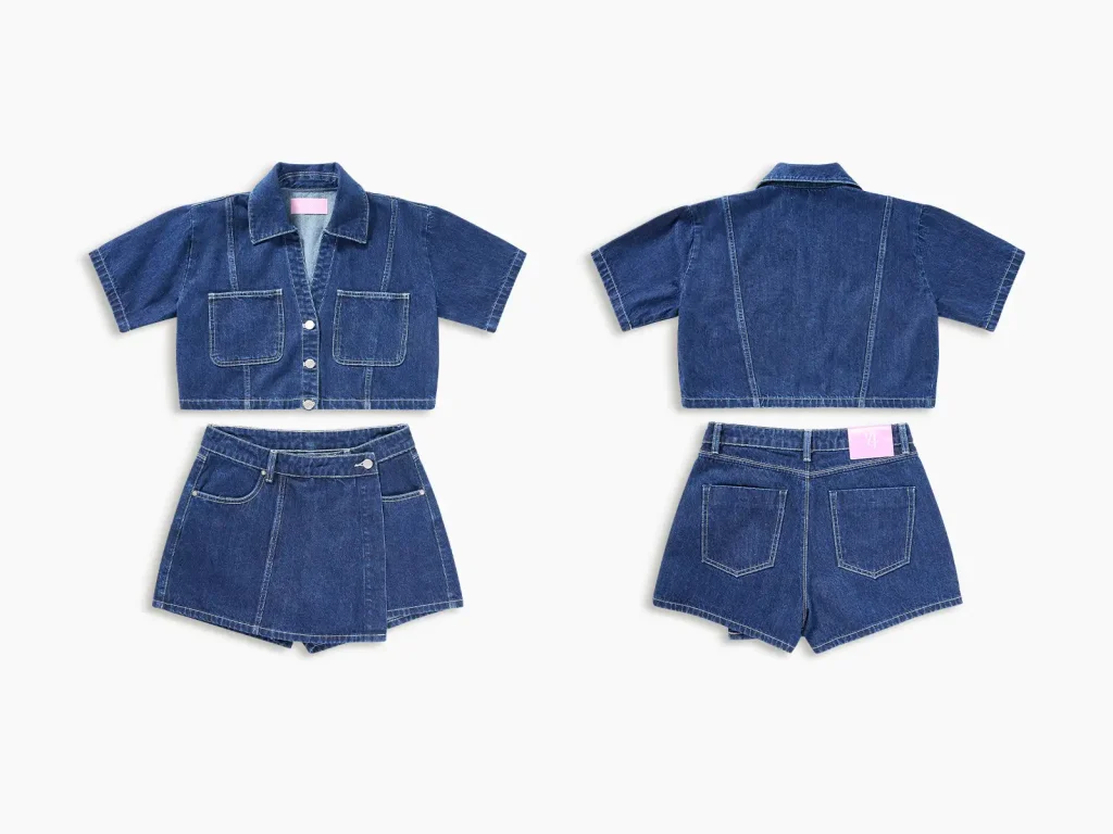 Women’s Dark-Wash Cropped Shirt and Denim Skort Set product overview, style 58013