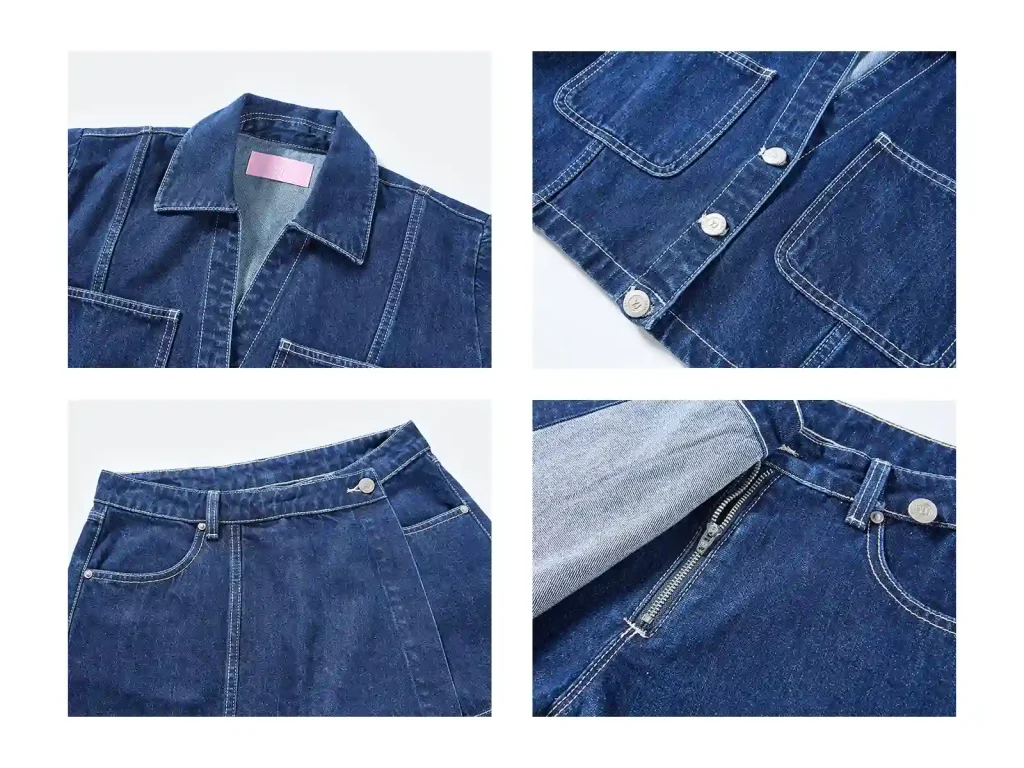 Women’s Dark-Wash Cropped Shirt and Denim Skort Set wash and construction detail, style 58013