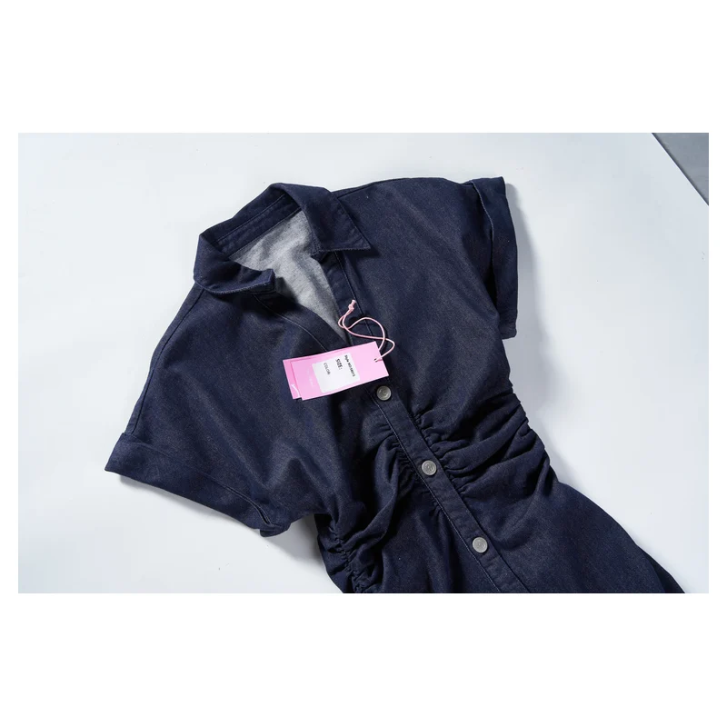 Women’s Dark-Wash Ruched-Waist Denim Midi Dress product view 3, style 58015