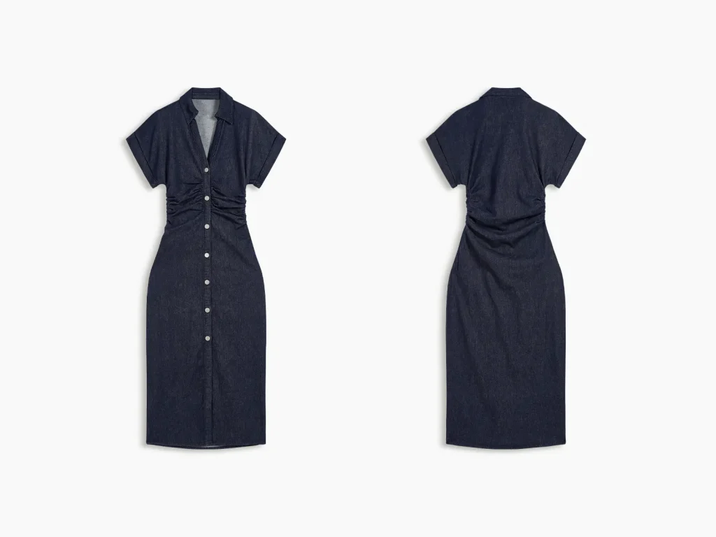 Women’s Dark-Wash Ruched-Waist Denim Midi Dress product overview, style 58015