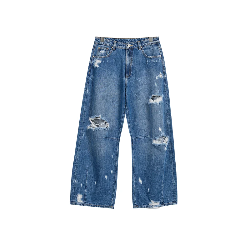 Women’s Dark-Wash Ripped Cropped Wide-Leg Jeans product view 1, style 58017