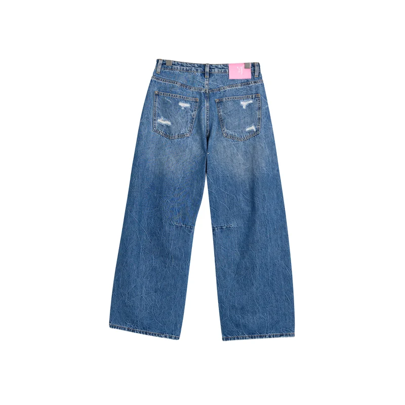Women’s Dark-Wash Ripped Cropped Wide-Leg Jeans product view 2, style 58017