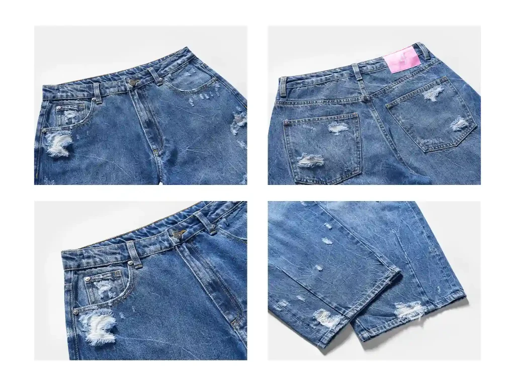 Women’s Dark-Wash Ripped Cropped Wide-Leg Jeans wash and construction detail, style 58017