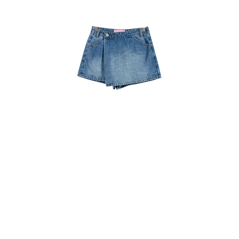 Women’s Vintage-Wash Wrap-Front Denim Skort product view 1, style 58021