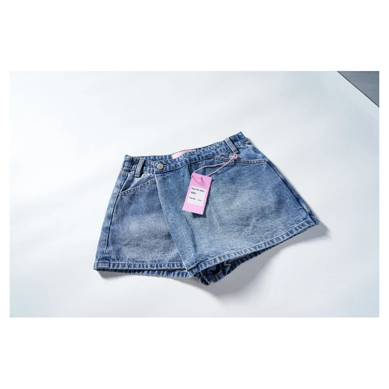 Women’s Vintage-Wash Wrap-Front Denim Skort product view 3, style 58021