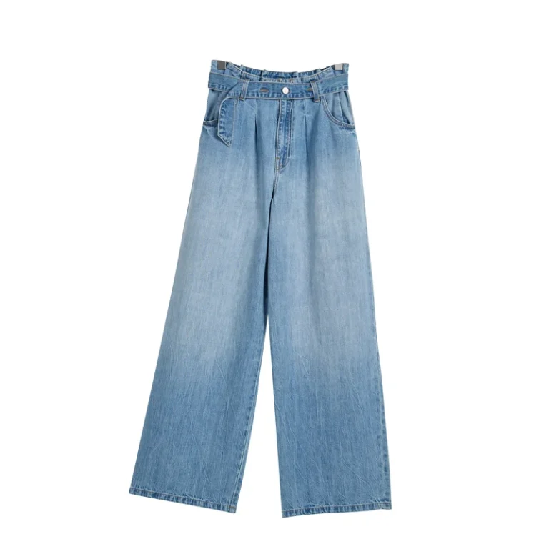 Women’s Light-Wash Belted Wide-Leg Jeans product view 1, style 58023-34