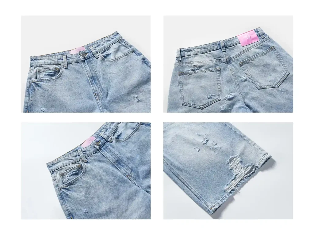 Women’s Light-Wash Ripped Denim Culottes wash and construction detail, style 58032