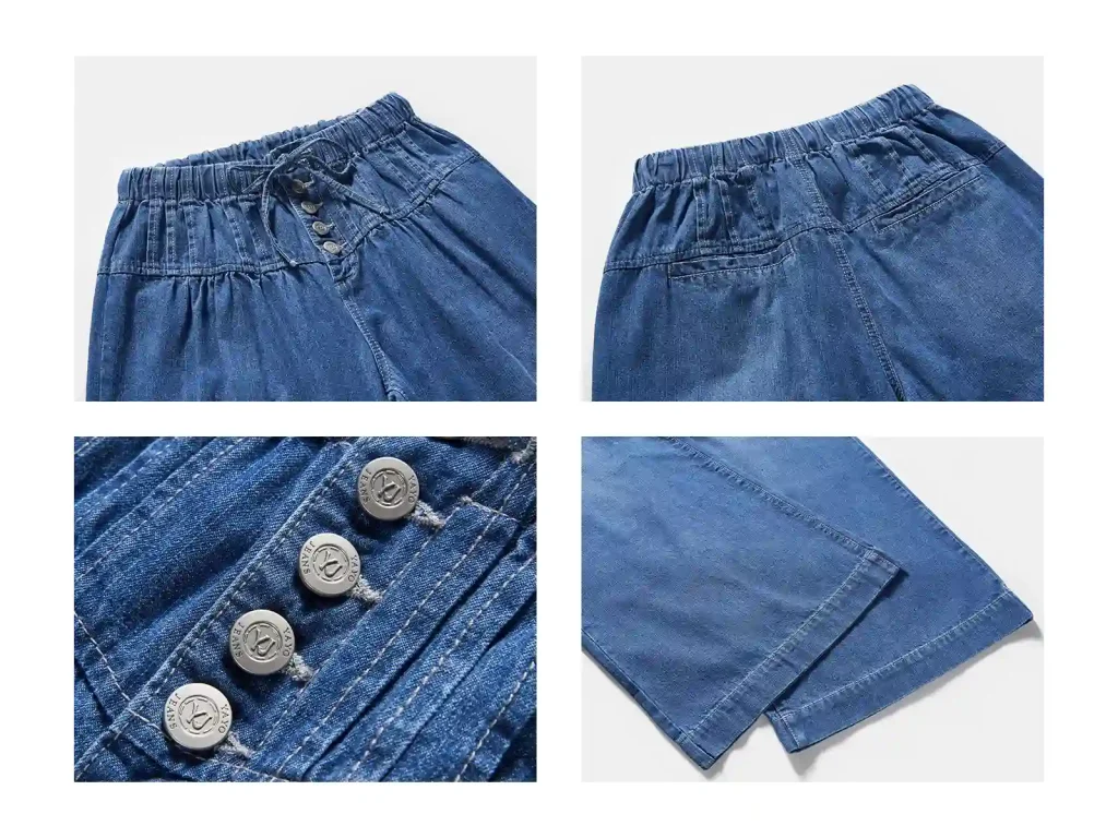 Women’s Tencel Drawstring Denim Culottes wash and construction detail, style 58044