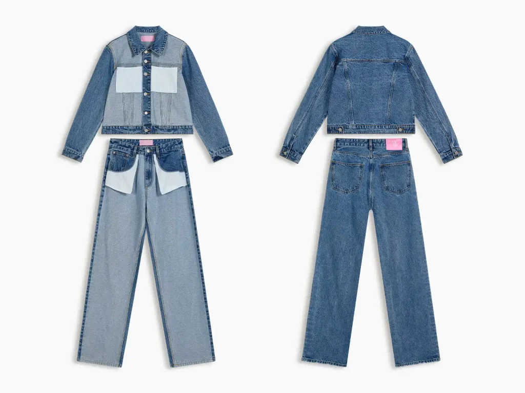 Women’s Two-Tone Patchwork Denim Jacket and Jeans Set product overview, style 58057