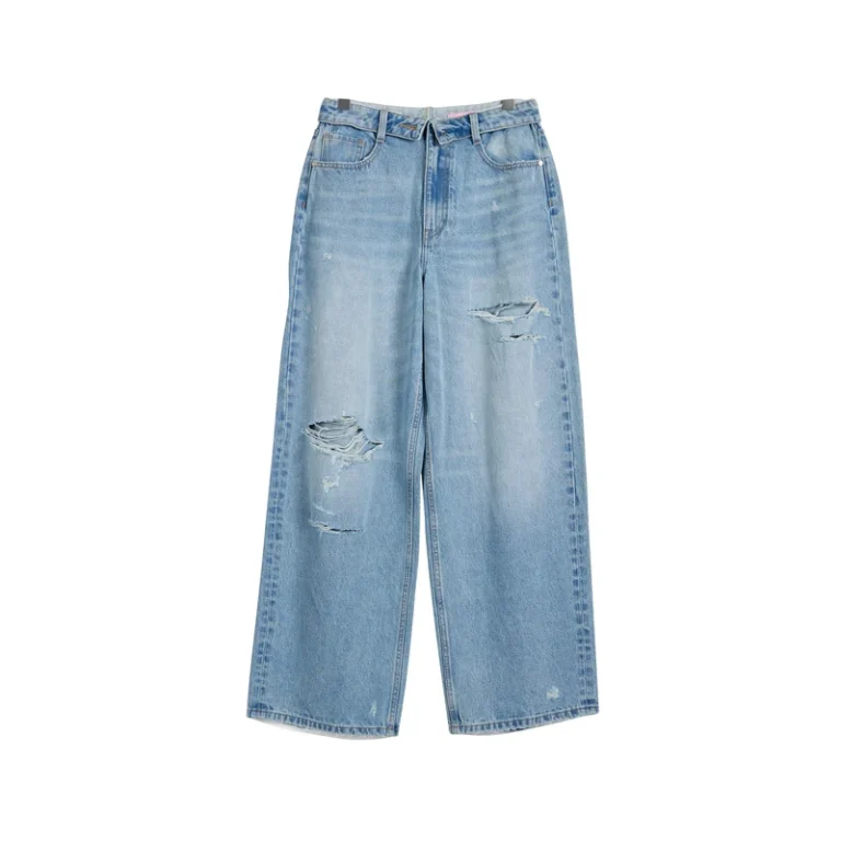 Women’s Light-Wash Ripped Wide-Leg Jeans product view 1, style 58063-36