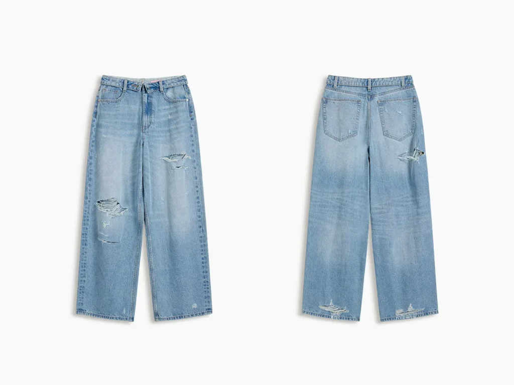 Women’s Light-Wash Ripped Wide-Leg Jeans product overview, style 58063-36