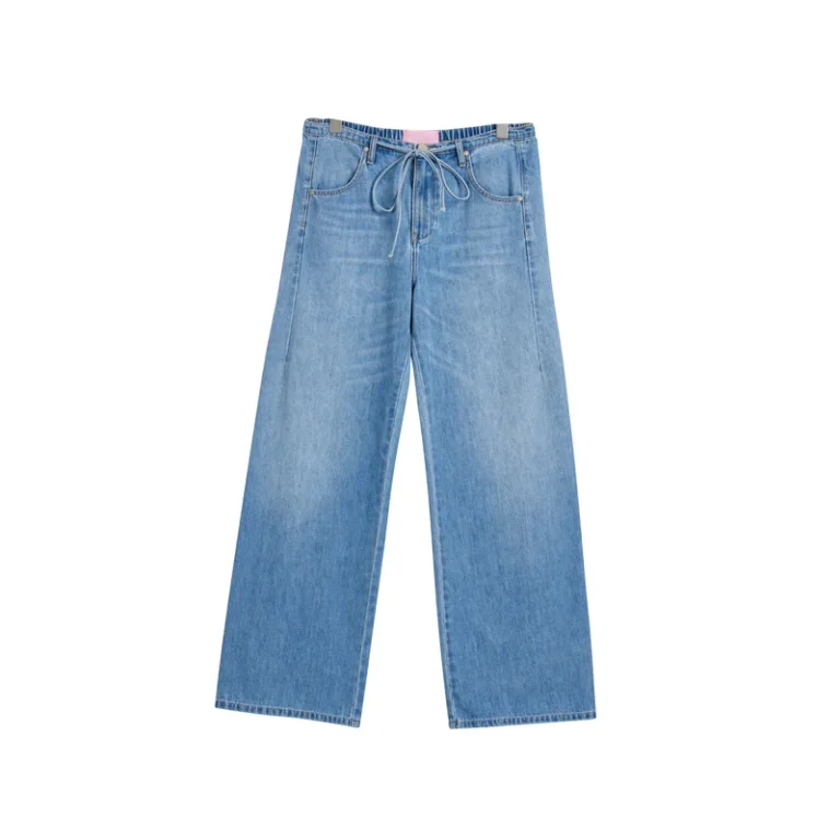 Women’s Light-Wash Drawstring Wide-Leg Jeans product view 1, style 58066