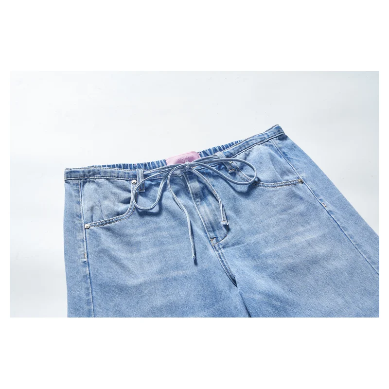 Women’s Light-Wash Drawstring Wide-Leg Jeans product view 4, style 58066