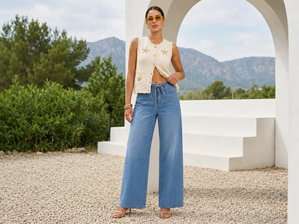 Women’s Light-Wash Drawstring Wide-Leg Jeans target market detail, style 58066