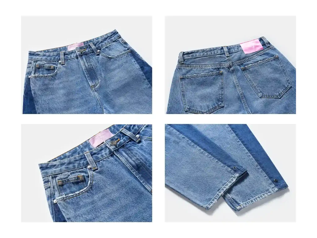 Women’s Two-Tone Side-Panel Straight-Leg Jeans wash and construction detail, style 58073
