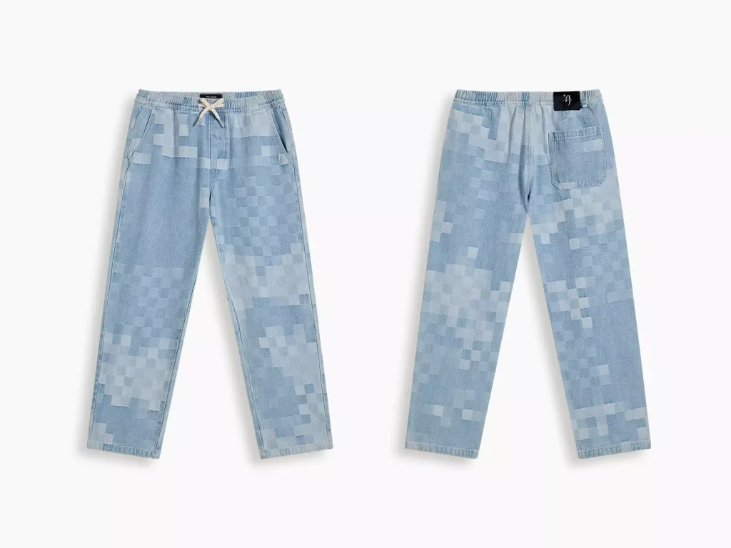 Pixel jacquard denim pants manufacturer overview, style 68071