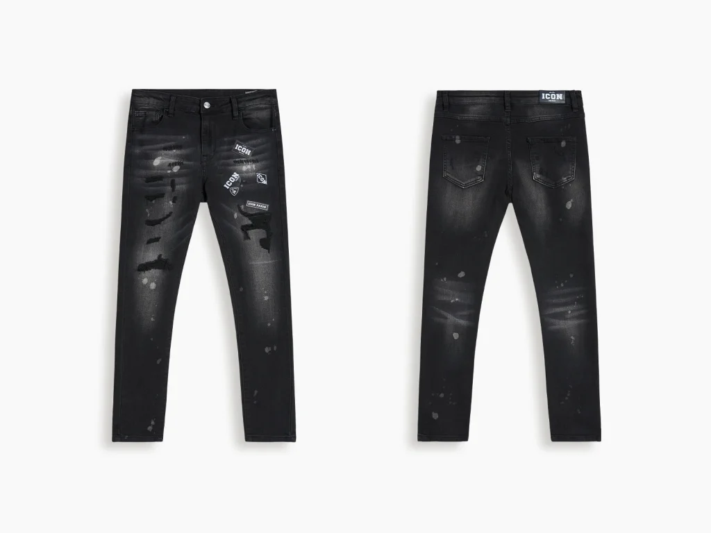Kids’ Black Paint-Splatter Graphic Slim Jeans — product overview, style S26IPKJ101