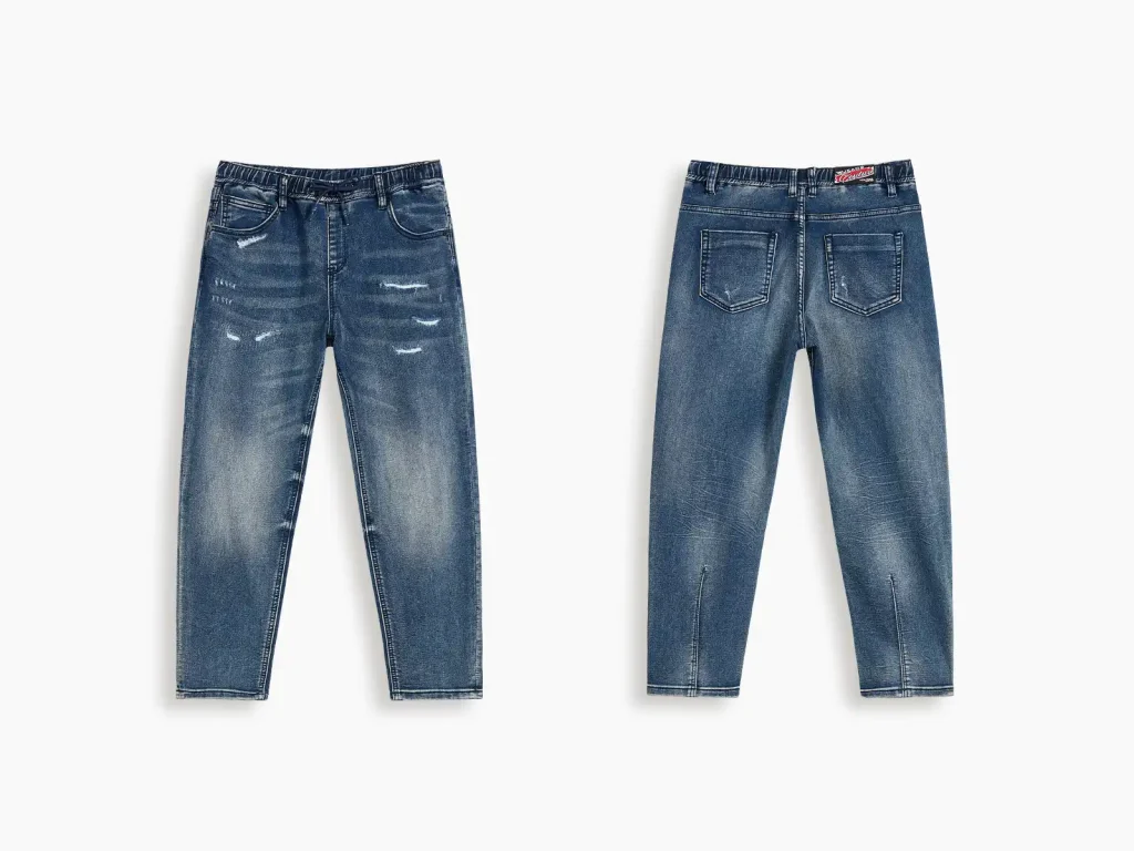 Kids’ Mid-Wash Distressed Drawstring Jeans — product overview, style S26WKJ101-BLUE