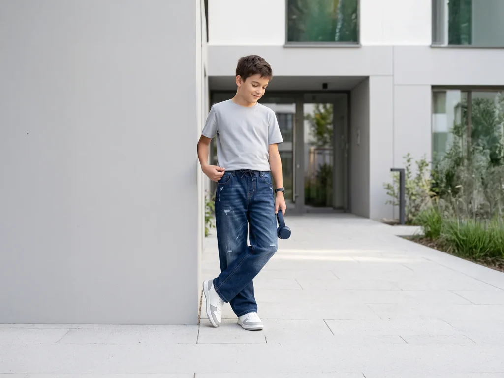 Kids’ Dark-Wash Ripped Drawstring Jeans — target market detail, style S26WKJ102