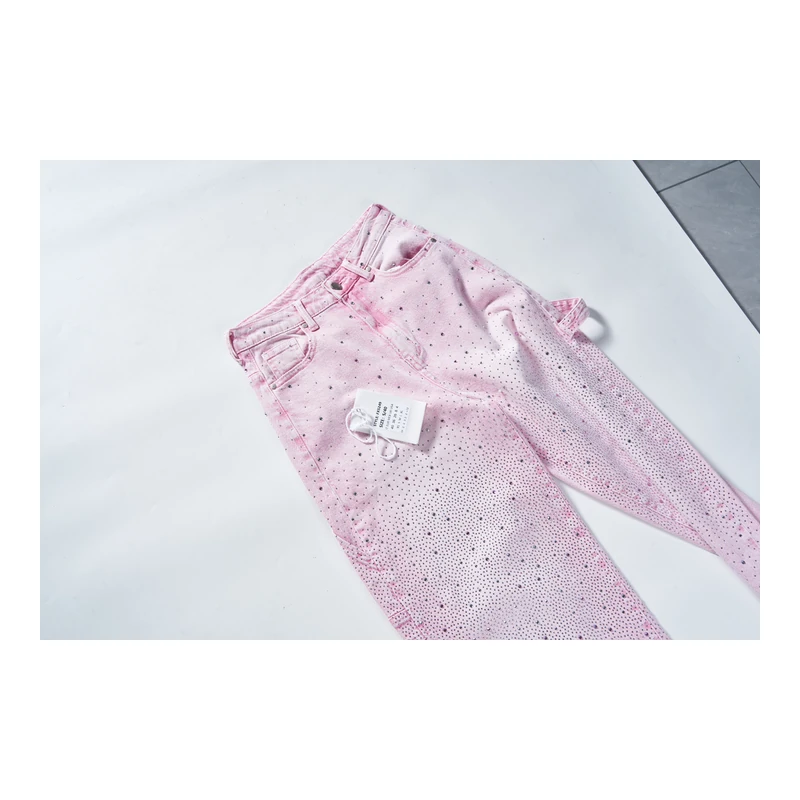 Women’s Pink Rhinestone Cargo Barrel Jeans product view 2, style FX5249
