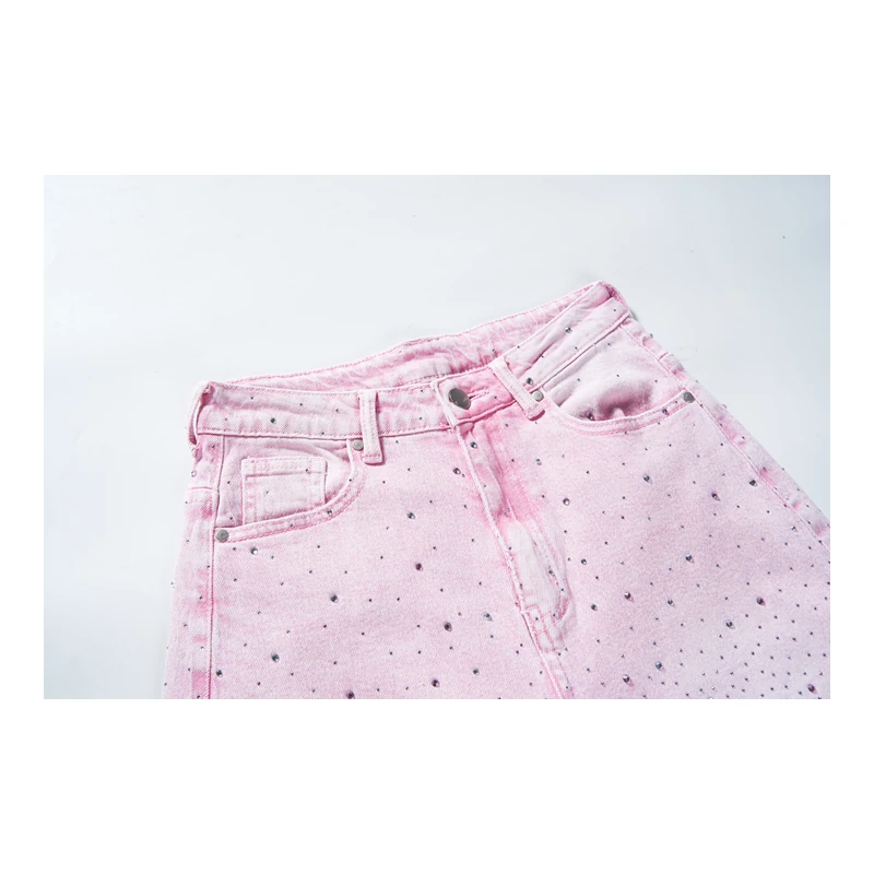 Women’s Pink Rhinestone Cargo Barrel Jeans product view 3, style FX5249