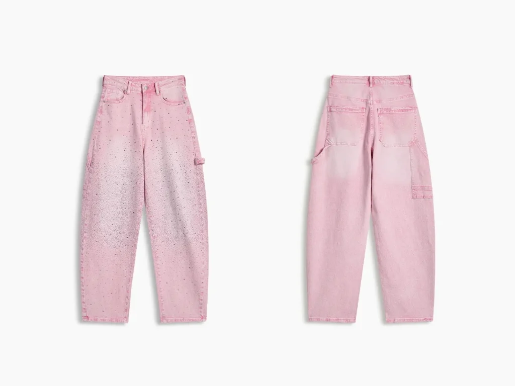 Women’s Pink Rhinestone Cargo Barrel Jeans product overview, style FX5249