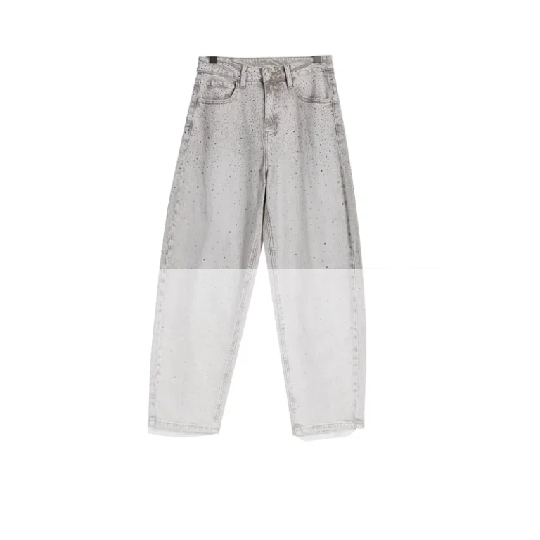 Women’s Grey-Wash Rhinestone Barrel Jeans product view 1, style FX5279