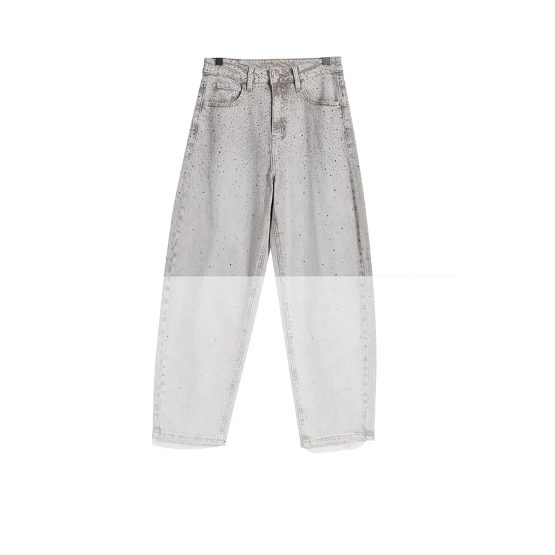Women’s Grey-Wash Rhinestone Barrel Jeans product view 1, style FX5279