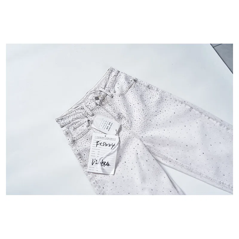 Women’s Grey-Wash Rhinestone Barrel Jeans product view 3, style FX5279