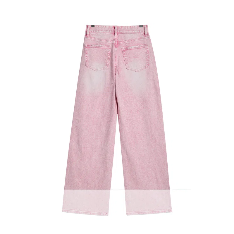 Women’s Baby-Pink Rhinestone Cropped Wide-Leg Jeans product view 2, style H5250