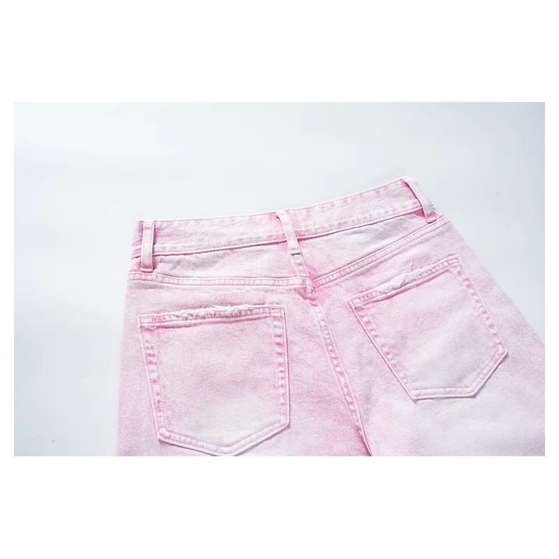 Women’s Baby-Pink Rhinestone Cropped Wide-Leg Jeans product view 5, style H5250